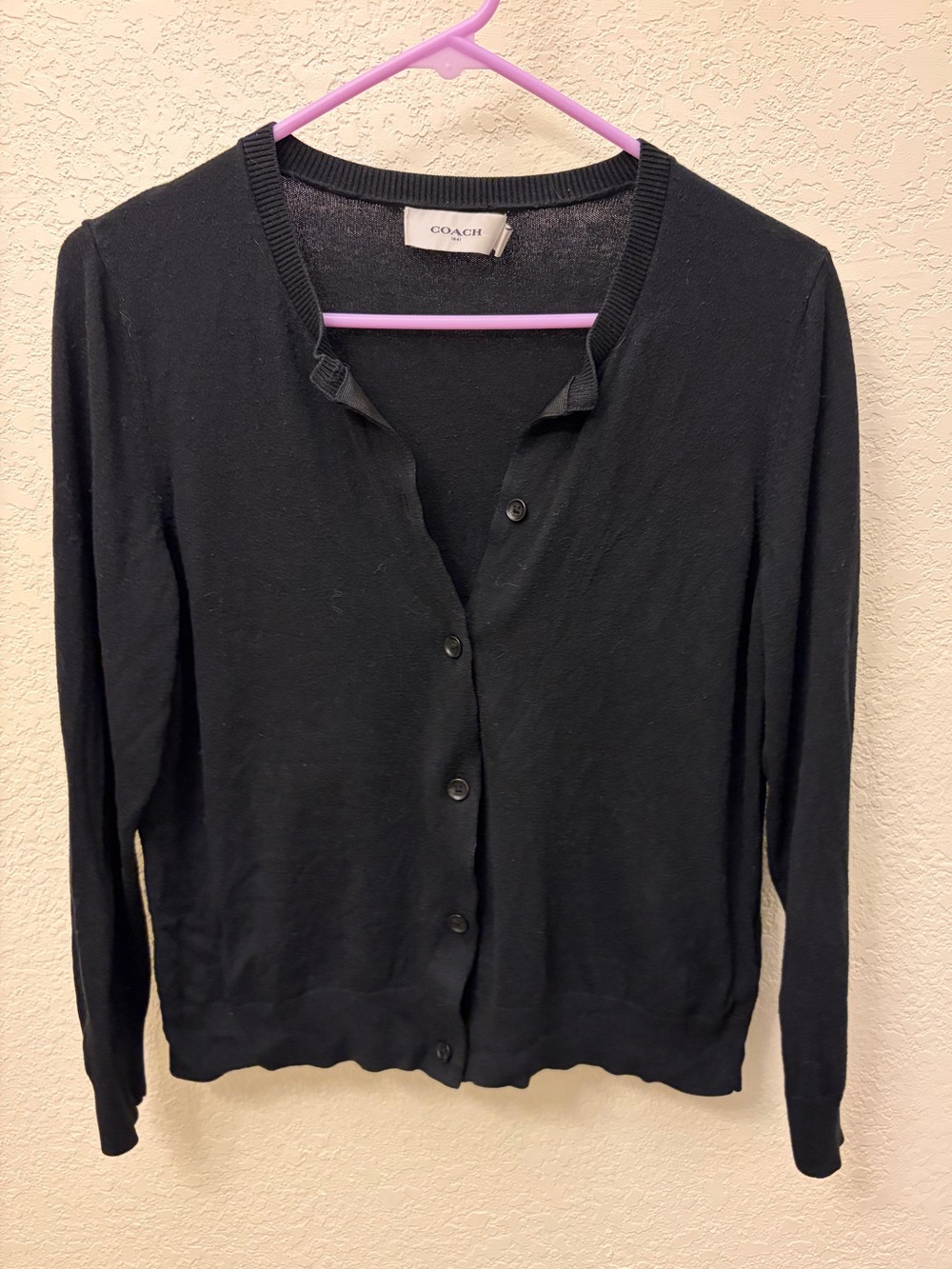 Coach Black Women's Button-Up Cardigan Sweater SZ M Quiet Luxury Preppy